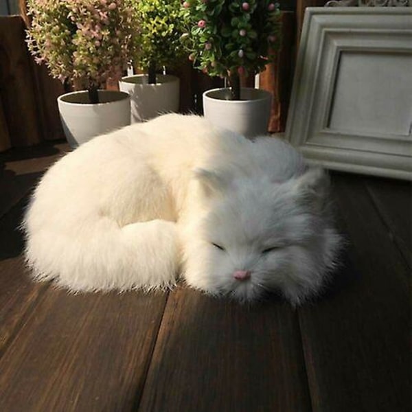 Realistisk sovande naturtrogen katt-plysch falsk päls-livsstorlek vit