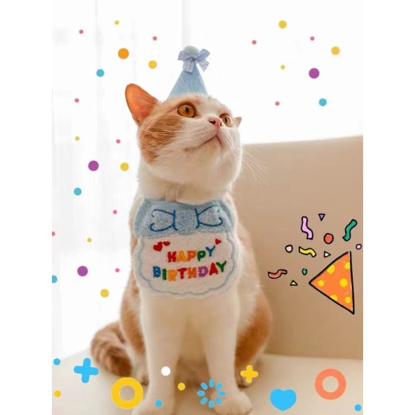 Pet Cat Dog Happy Birthday Bib og festlue Mini Doggy Cat Birthday Bandana Scarfs Pet Birthday Outfit Pet Kostymer Hodeplagg Tilbehør Blå A