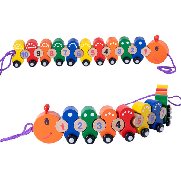 Trädrag längs Caterpillar-formade tåg Intelligens Pedagogiska leksaker för barn Montessori finmotorik