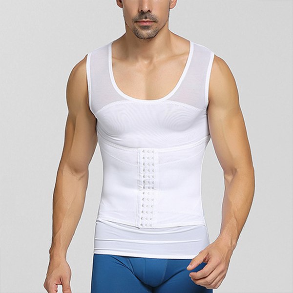 Menn Body Shaper Slankende Vest Linne Kompresjonsskjorte White,3XL