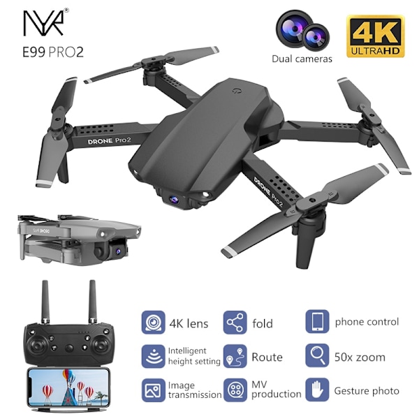 NYR Pro2 RC Mini Drone 4K Dobbeltkamera Svart Svart