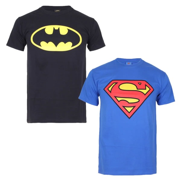 DC Comics Hero Logotyp bomull T-shirt (förpackning med 2) Blå/Bla Blå/Svart XL