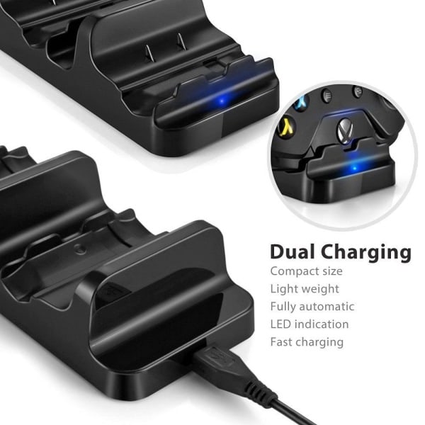 Ladingstasjon for Xbox One for to kontrollere - med batterier