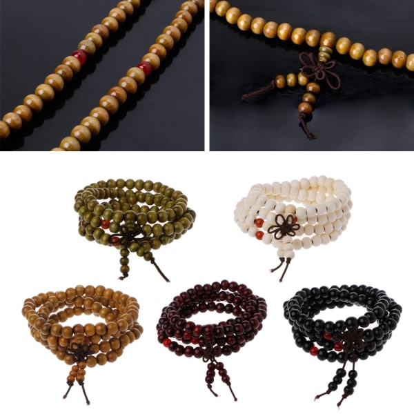 Naturligt sandelträ buddhistiskt bönearmband 8 mm pärlor Armband 108 träpärlor Meditationsarmband present för män kvinnor Gul