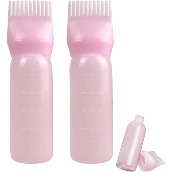 2 stycken (rosa) hårolja applikator flaska rot kam applikator