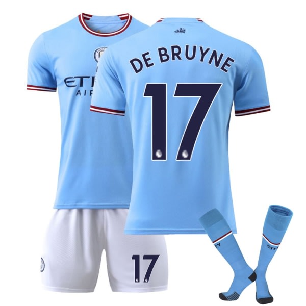 2223 Manchester City hemma fotbollsdräkt för barn nr 17 De Bruyne - 10-11år