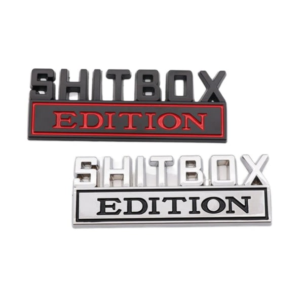 2 st Shitbox Edition Emblem 3D Letter Bil Emblem Badge Metall