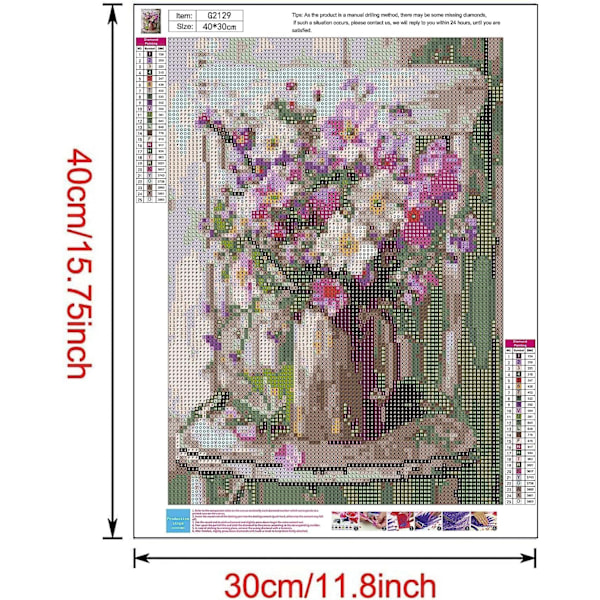 (30 × 40 cm, Blomst I) DIY Diamantmaleri, Blomster 5d Diamant P