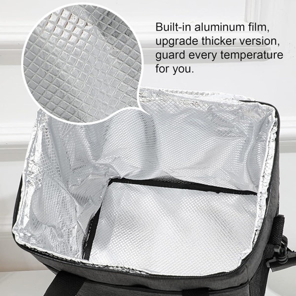 Stor frokostpose Foldbar køletaske Isoleret picnicpose med justerbar skulderrem til kontor, arbejde, skole, picnic, strand (sort)-Xin