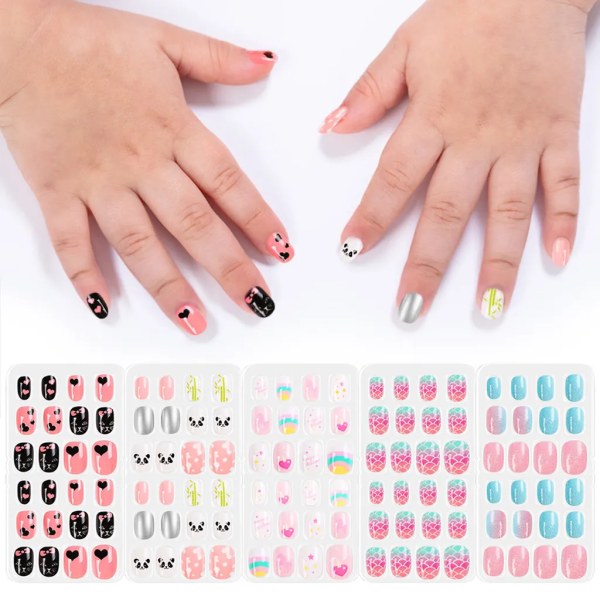 120 stk/sett Barn søte falske negler Komplett DIY Nail Art