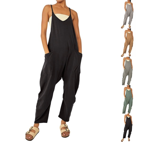 Damoverall Byxor Toppar med lösa knappar Byxor Jumpsuit black XL black XL