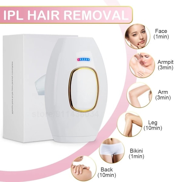 Epilator (600 000 blixtar - Permanent - Ipl - Smärtfri) Intensivt pulserande ljus Heloppsepilator Vit vit IC