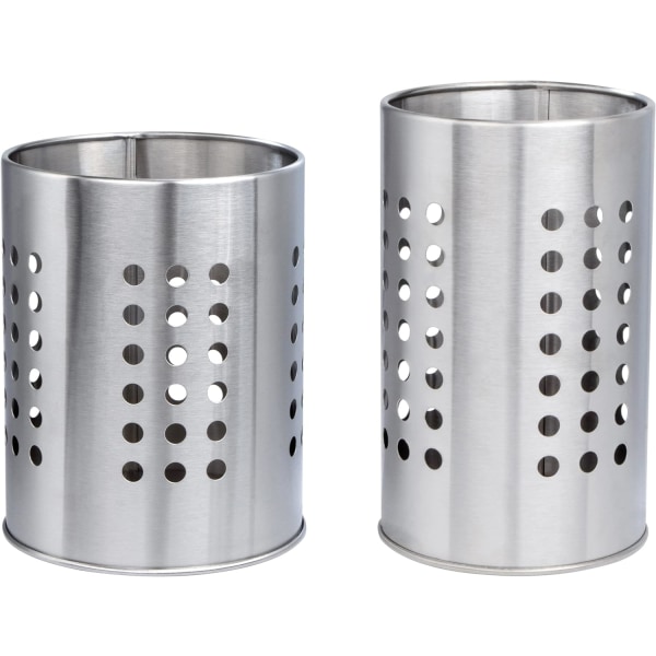 Bestickställ, 2 st rund redskapshållare i rostfritt stål, förvaringslåda för köksredskap (silver)