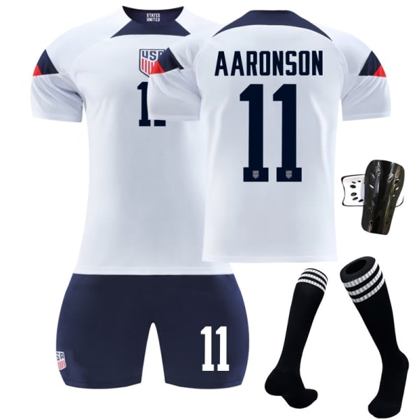 2223 VM America Hjemme Fodboldtrøje Børnefodboldtrøje Aaronson nummer 11 med Strømper Beskyttelsesudstyr 18