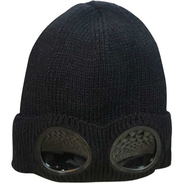 Unisex Goggle Beanie Stickad Vinter Chunky Beanie Hat, Svart, ZQKLA