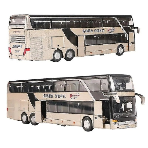 1/50 Setra Luxury Coach Buss Leksaksbil Diecast Miniatyrmodell Pull Back Ljud & Ljus Pedagogisk samling Present till pojkebarn Dubbeldäckare Buss