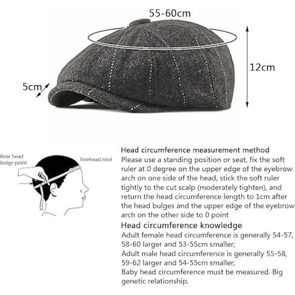 Newsboy Caps Justerbar Herringbone Baker Boy Flat Kepsar Skyddsmössa Tyg Cap for Menn