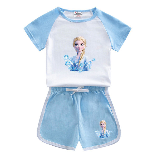 Fairy Princess Kids Girls T-Shirt+Kort kjol Scrunchy Set ljusblå 120cm