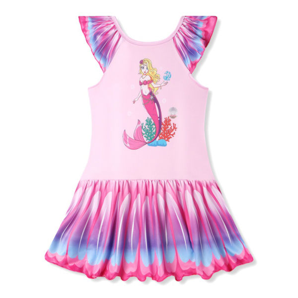 Girls Mermaid Princess Dress Cosplay Party Kostym Klänning Rosa 130cm