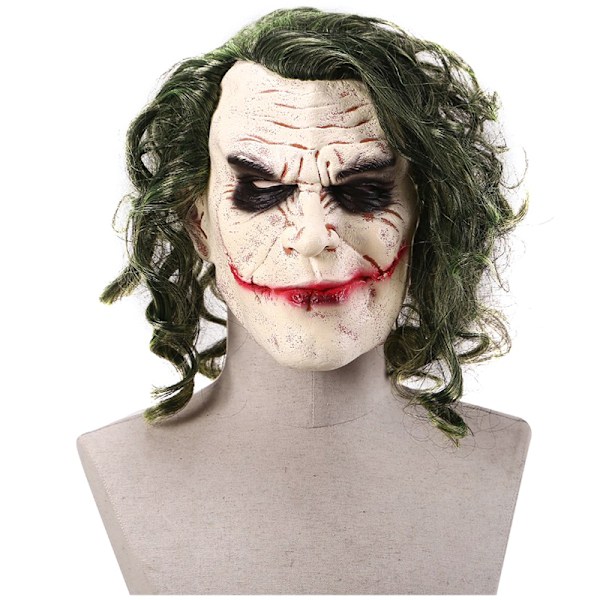 Halloween Joker Mask Cosplay Skräck Clownsmask med Grönt Hår