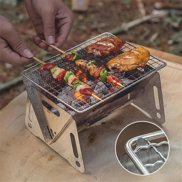 Hopfällbara grillar i rostfritt stål, hög temperaturbeständig BBQ-spis för camping