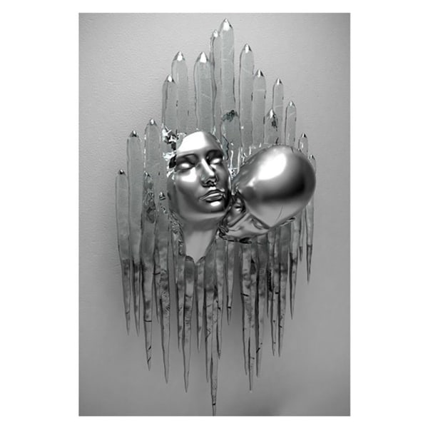 Set av 3 konst moderna affischer, 3D metall figur staty konst Witho