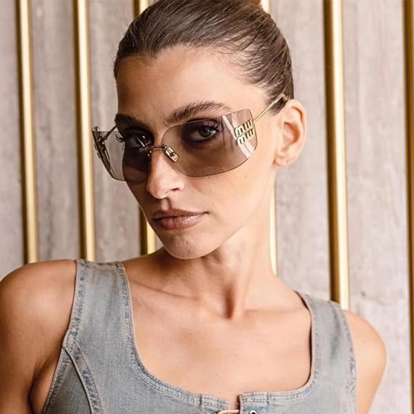 Futuristiska Rimless Y2K Solglasögon För Kvinnor Män Mode Wrap Runt Ram Trendig