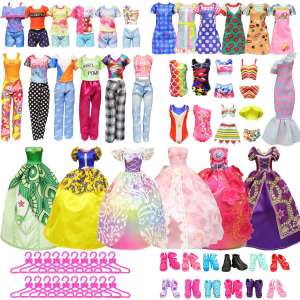 57-delars Barbie-dockklänningar, skor, smycken, kläder, accessoarer, klä upp-spel