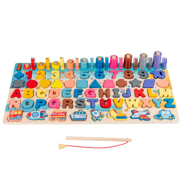 Trä Alfabetnummer Fiskeleksaker Pusselleksaker Pedagogiska förälder-barn interaktiva leksaker för barn Tidiga pedagogiska leksaker A