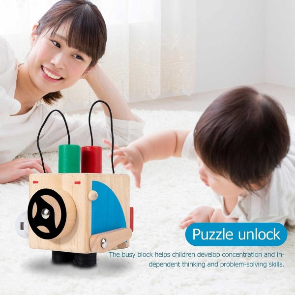 Aktivitetsbord i trä, Upptagen Block Toy Cube Childhood Interactive