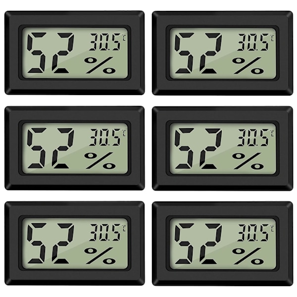 Digital temperatur- og fuktighetsmåler Termometer Mini Digital Termometer Hygrometer og Fuktighetsmåler Svart (6-pakning - Kvadratisk)