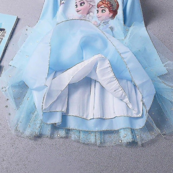 Tjejer Prinsessan Elsa Höstklänningar Långärmade Anna Klänningar Barn Födelsedagsfest Balklänning Blue 7T