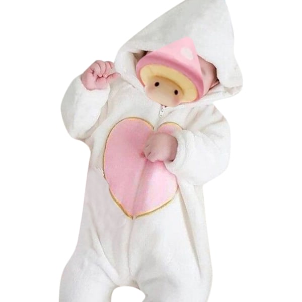 Höstvinter Baby Zipper Jumpsuit Casual Varm Hooded Outfit Set Vit