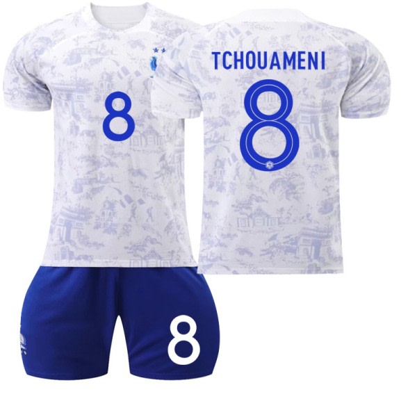 22 VM Frankrike tröja bortamatch nr 8 Tchouameni #M