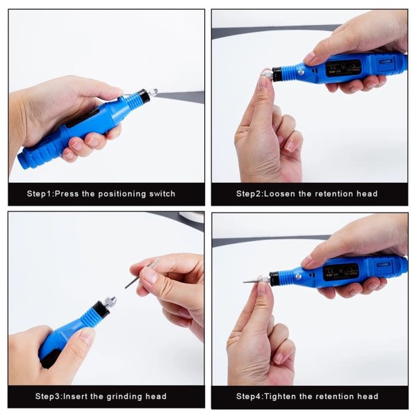 Gör-det-själv handgjorda modellmaterial Mini Elektrisk slipmaskin Modell Rengöringsborr 3D-utskrift Modell Slipverktyg Blå