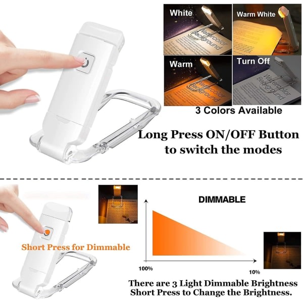 2024 USB-laddningsbar boklampa för barn att läsa i sängen Led Clip-on-bokläslampa