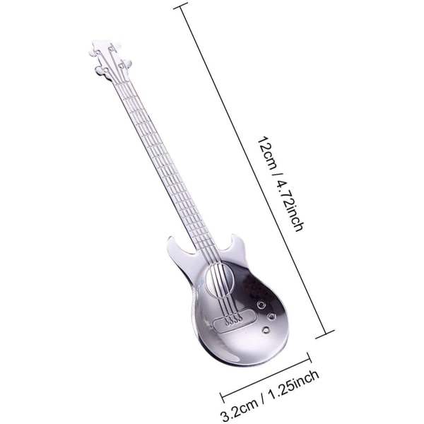 Gitar kaffeskje, sett med 4 teskjeer sukkerskjeer (sølv)