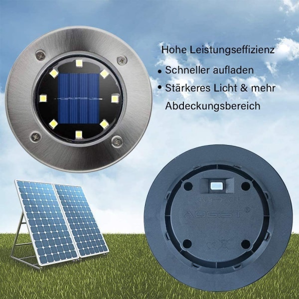 Solcellslampor för utomhusbruk, 8 LEDs solcellsgolvljus, utomhus trädgårdslampa