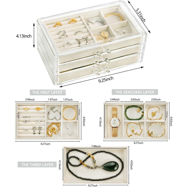 Transparent smyckeskrin Akryl sammet smycken förvaringsbox