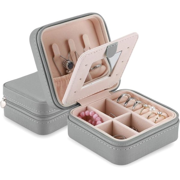 CNE Small Travel Jewelry Box for Earrings, Rings, Gray