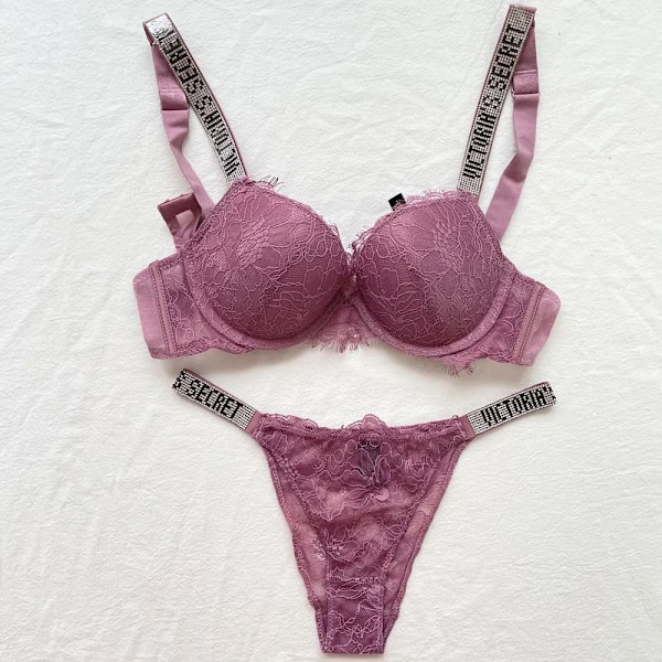 Sensuell Lingeri Komfort Kvinner Sett Push Up BH Victoria's Secret Lingeri Sett Kvinnelig Undertøy Vetement Femme svart svart svart 75C