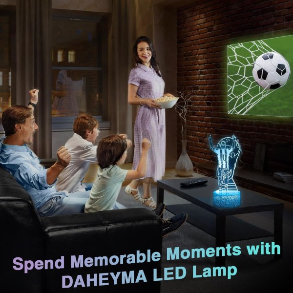 WJ Fotbollsnattlampa för barn, 3D optisk illusion stämningsbelysning 16 färger LED dimbar med fjärrkontroll rum fotbollsdekor Messi