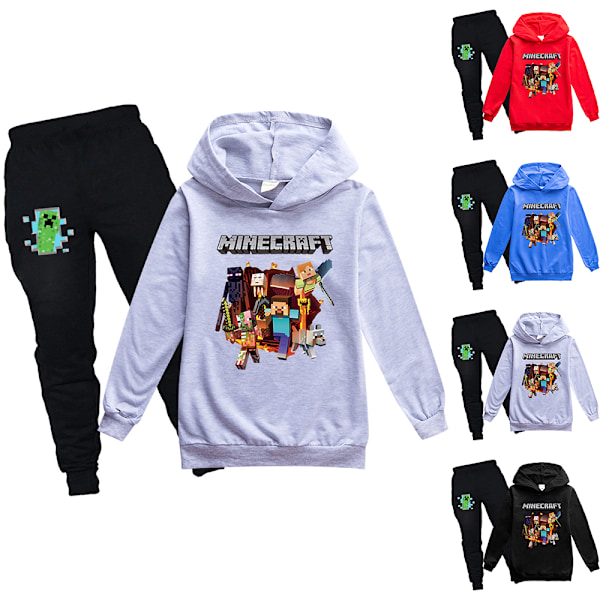 Barn Dreng Minecraft Træningsdragt Hoodie Top + Bukser Outfit Halloween rød red 130cm