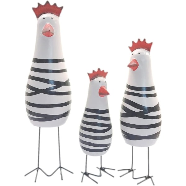 Set med 3 kycklingdekorationer i trä, liten kycklingfigur, liten