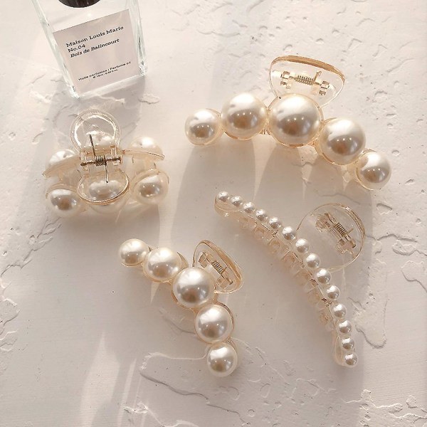 Pearl Hair Claw, Styling Hårklämmor Starkt håll hårklämmor, stora hårspännen Spännband Halkfri födelsedagspresent (4-pack)