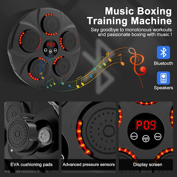 Musikkboksing Smart Musikkboksingsmaskin Stansplate med LED-lys, Elektronisk Boksingsmål med Bluetooth med Boksingshansker for Barn/Voksne