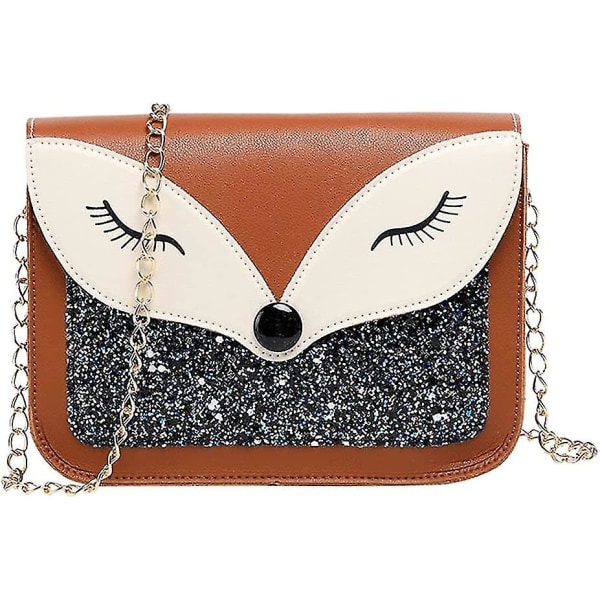 Little Girl Purse Cute Fox Sequins Leather Crossbody Bag Small Purse Shoulder Bag For Kids Gift (brown)