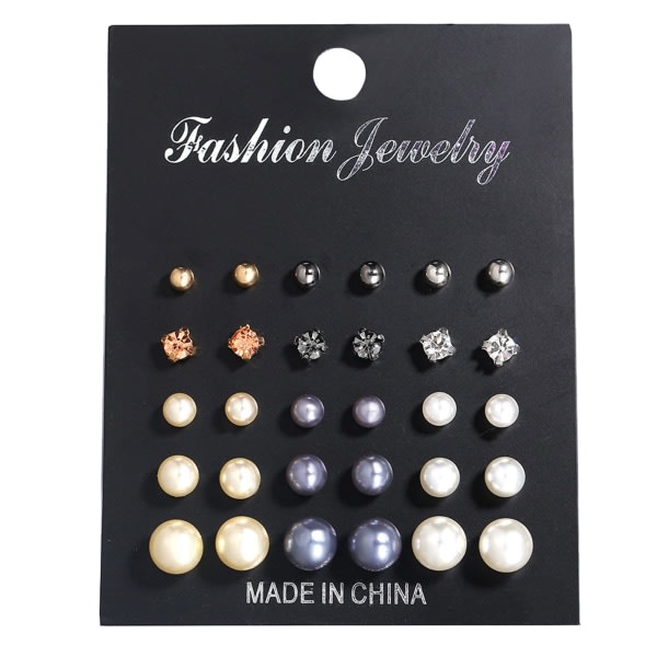 Europeiska och amerikanska 15 par kort Faux Pearl Set örhängen kvinnliga zirkon örhängen kvinnliga pärla diamant smycken gåva