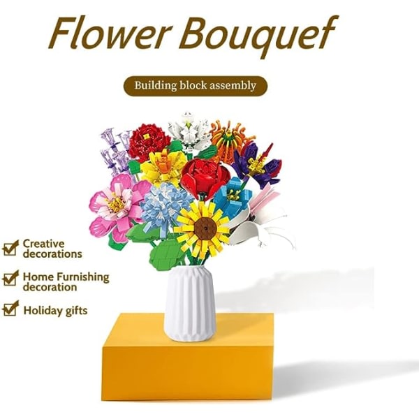 1006 st Blombukettbyggsats Set (2023 nya block) 12 olika blommor inkluderar lilja, ros, michelia, kamelia