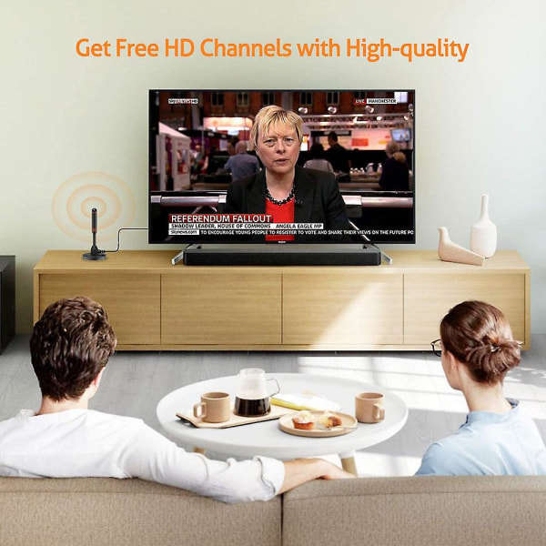 Digital HDTV-antenn - Inkluderar magnetisk bas och koaxialkabel - Tv-antenn marksänd tv-antenn - inomhus eller utomhus